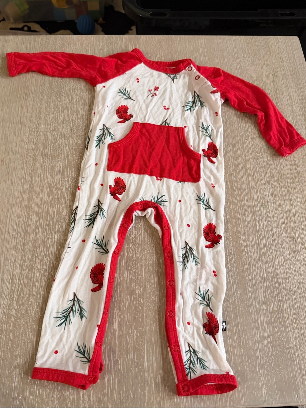 Kyte Baby Red & White Cardinal Print Sleeper/Romper-size 6-12 months